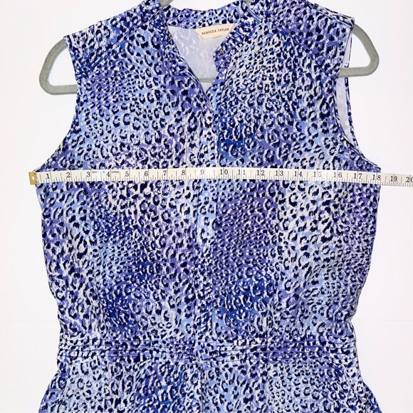Rebecca Taylor Leo Fever Blue Leopard Silk Romper Short Jumpsuit Sleeveless sz 2 - Picture 10 of 16